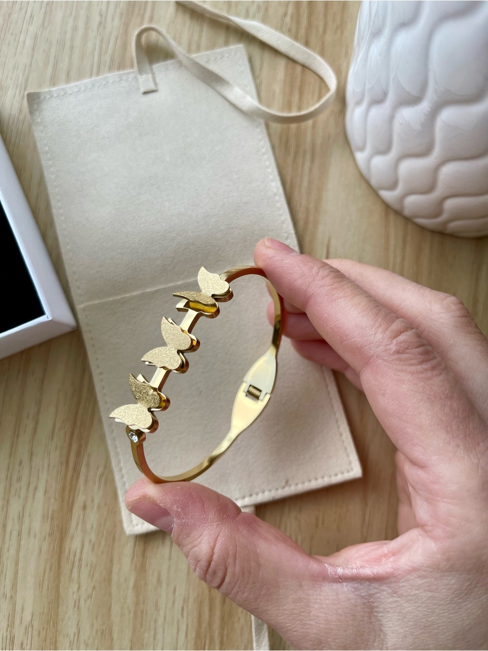 Gold Butterfly Accent Bangle Bracelet